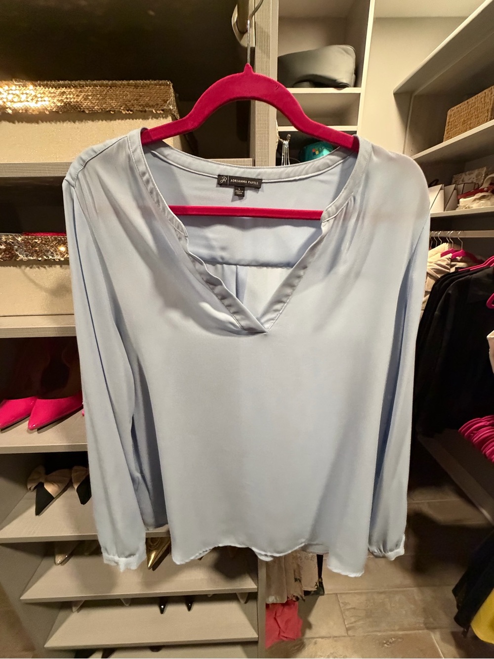 Adrianna Papell Light Blue V-Neck Long Sleeve Blouse